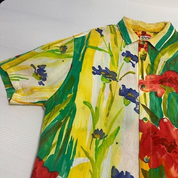 Jams World Hawaiian Floral Short Sleeve Button Up Shirt Size Large - Picture 6 of 10